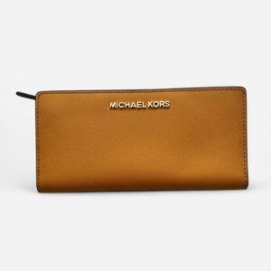 Michael Kors Saffiano Leather Slim Wallet Snap Closure Mustard Yellow
